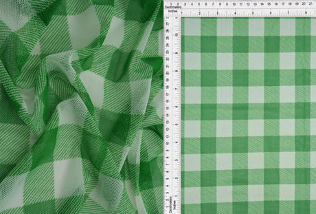 1 Yard Checkered Plaid Mesh Fabric Gingham Print Lightweight Stretch 54 Inches Wide