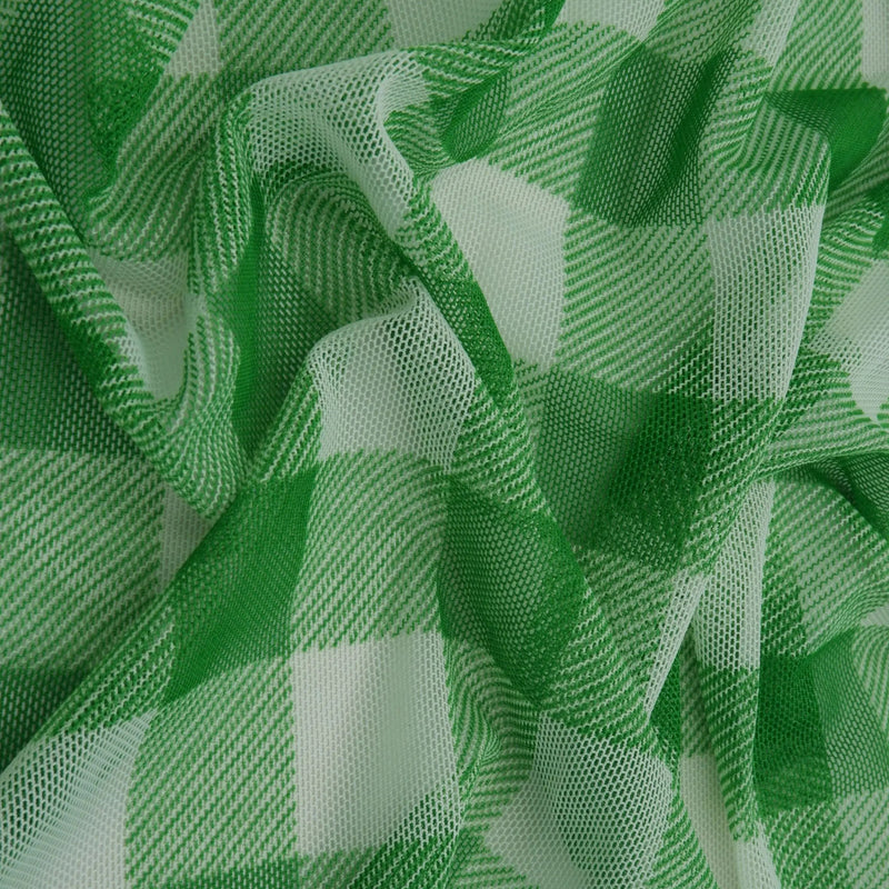1 Yard Checkered Plaid Mesh Fabric Gingham Print Lightweight Stretch 54 Inch Wide