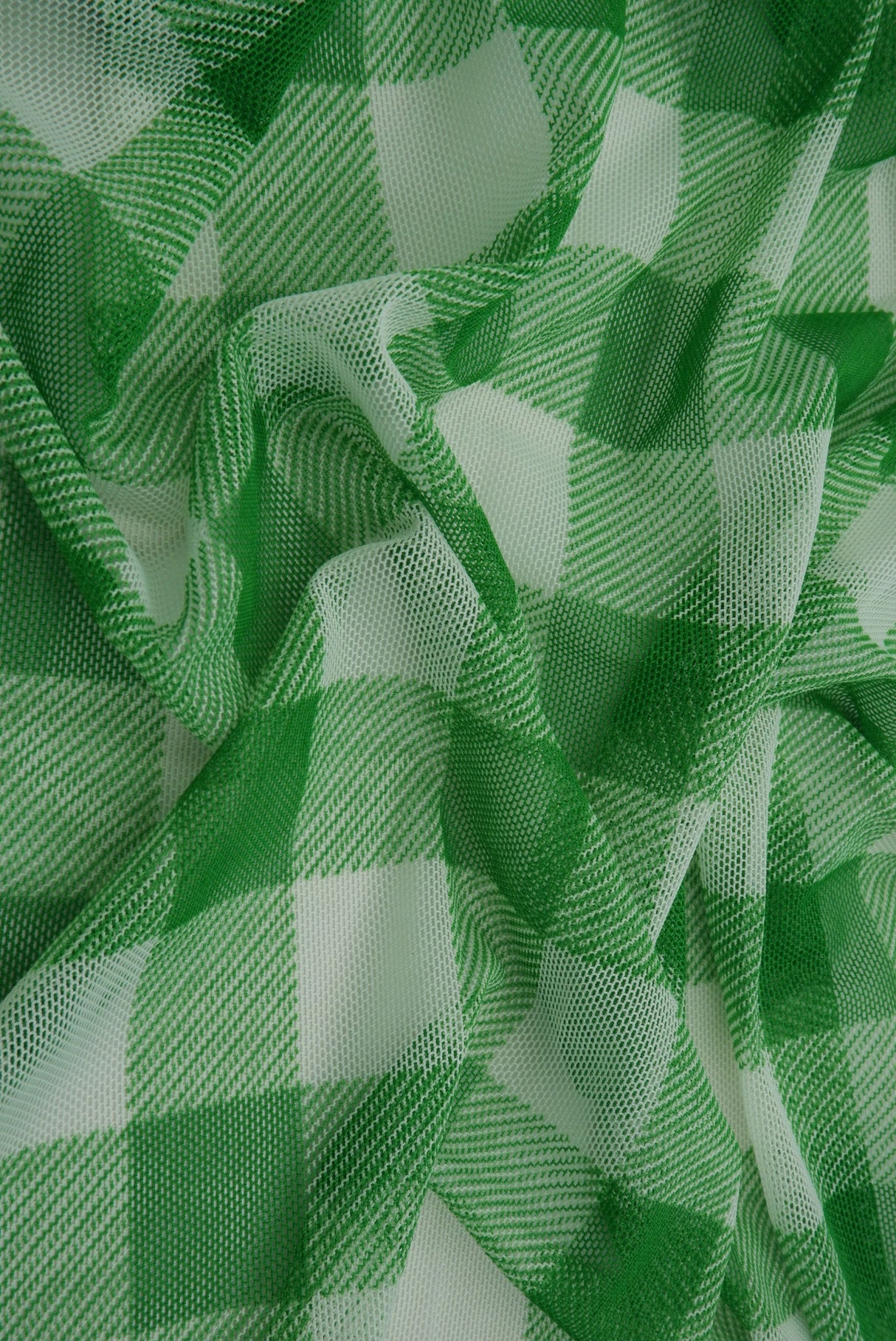 Mesh Flocking Plaid Print Fabric
