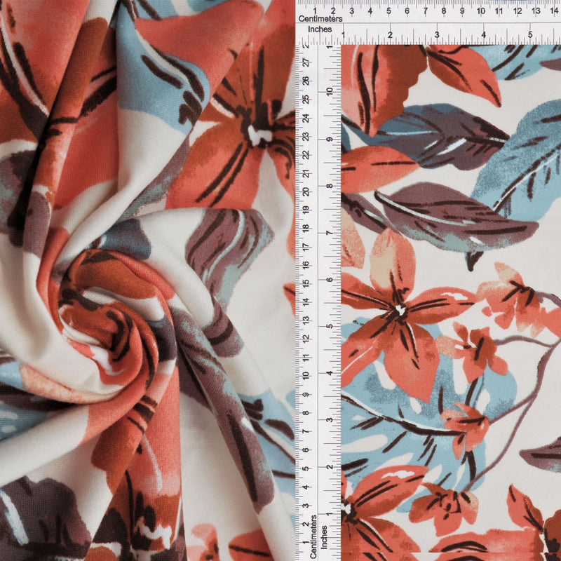 Floral Printed DTY Brushed Knit Cream Rust