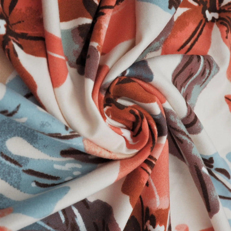 1 Yard Large Floral Brushed DTY Knit Fabric Soft Stretch Material 58/60" Wide