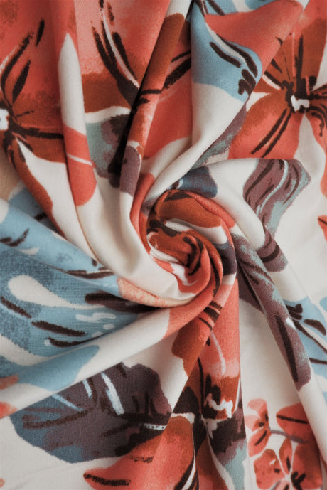 Floral Printed DTY Brushed Knit Cream Rust