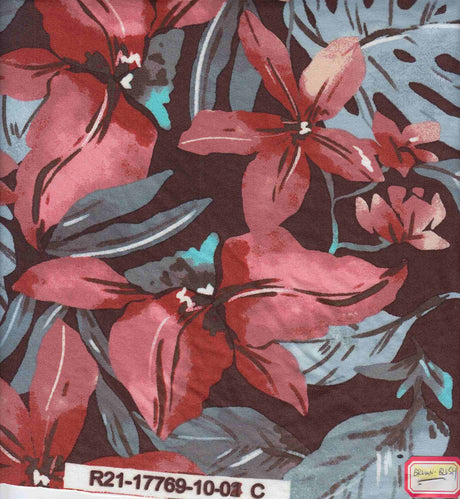 1 Yard Large Floral Brushed DTY Knit Fabric Soft Stretch Material 58/60" Wide