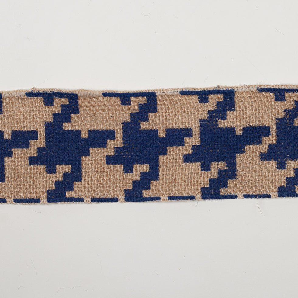 2.5" Navy Blue Jute Houndstooth Woven Trim