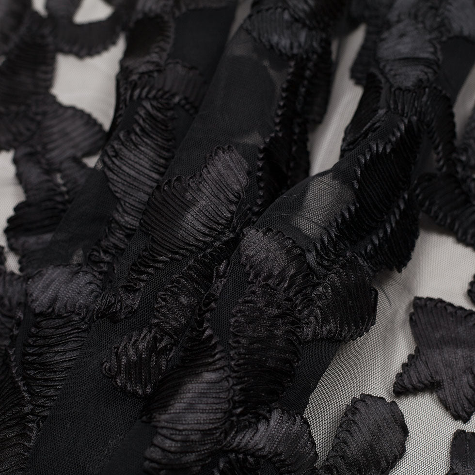 Black Ribbon Embroidered Netting