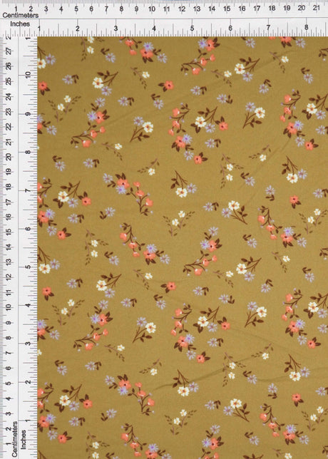 1 Yard Olive Vintage Ditsy Floral DTY Brushed Knit Fabric Soft Stretch 58 Inches Wide