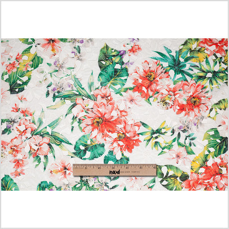Venise Lace with Finished Edges - Red and Green Tropical Floral Printed