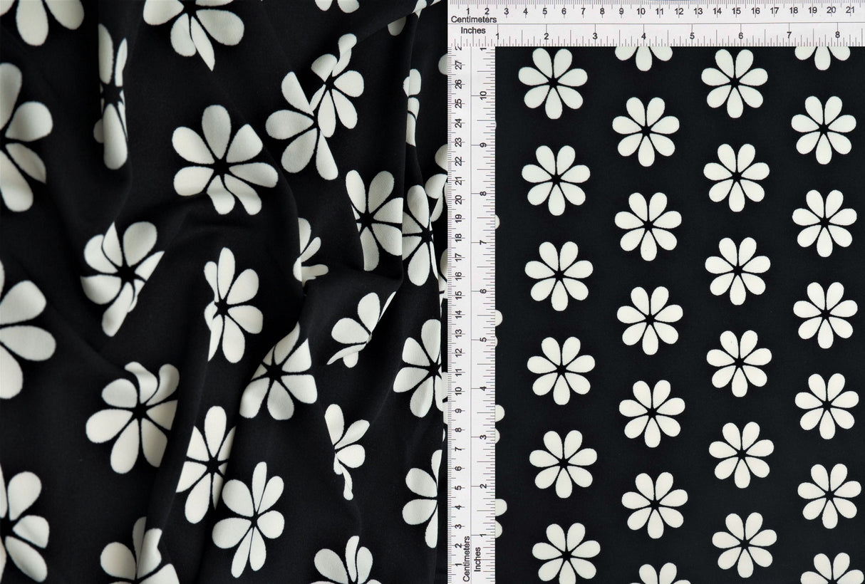 Floral Stretch Knit Black Ivory