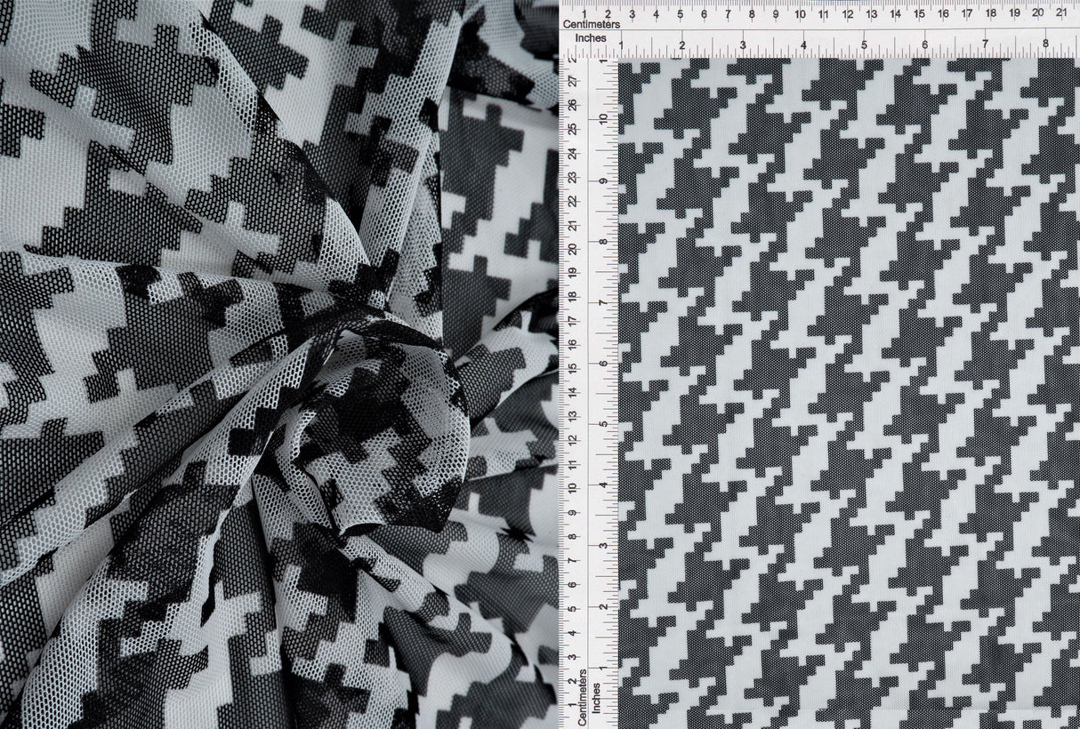 Mesh Flocking Houndstooth Stretch Fabric
