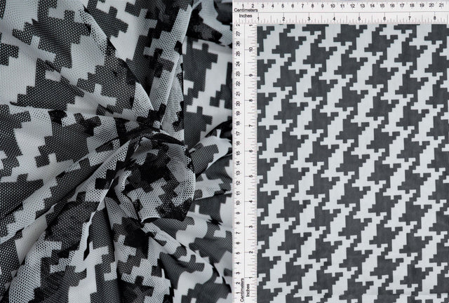 Mesh Flocking Houndstooth Stretch Fabric