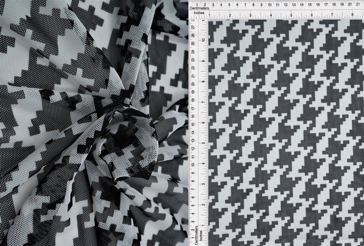 1 Yard Mesh Fabric Houndstooth Print Lightweight Stretch 54 Inches Wide