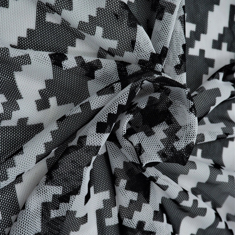 1 Yard Mesh Fabric Houndstooth Print Lightweight Stretch 54 Inch Wide