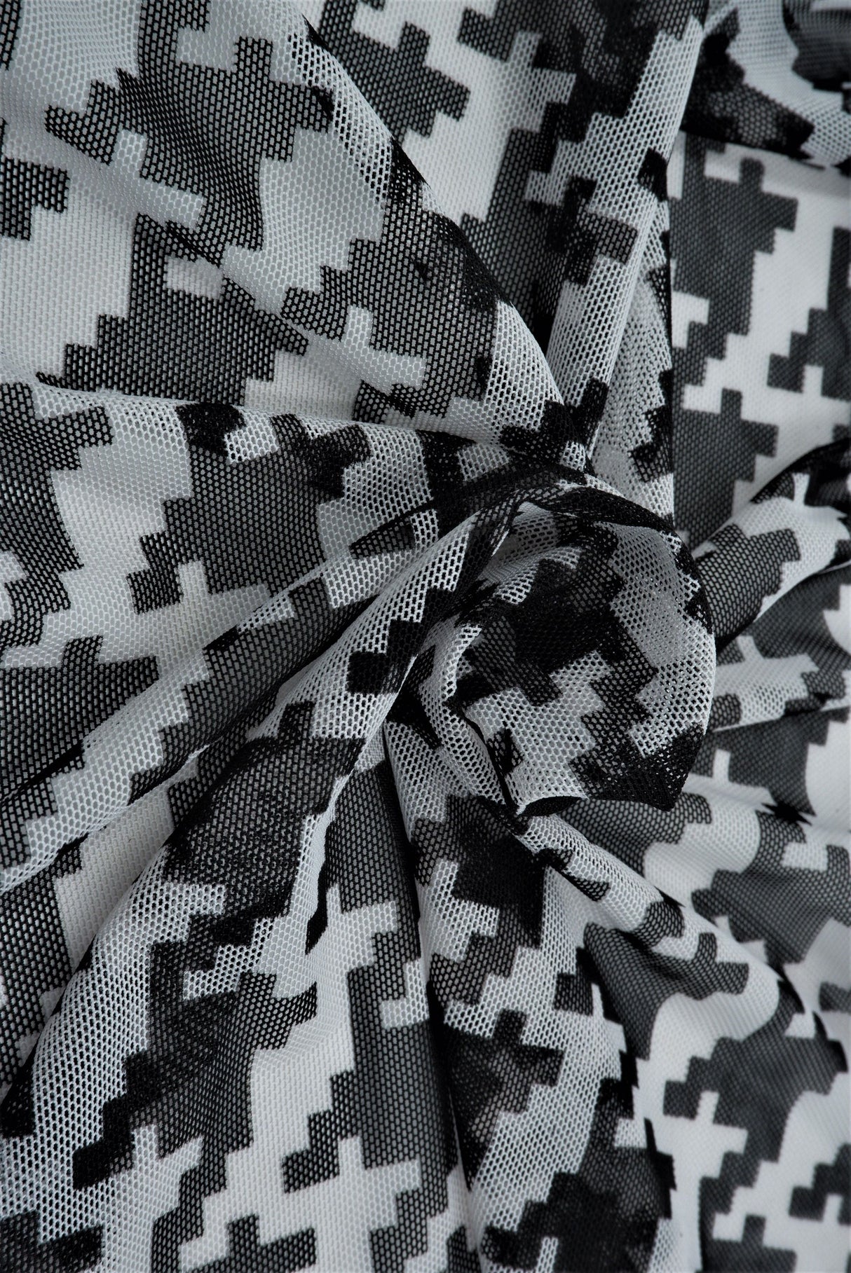 Mesh Flocking Houndstooth Stretch Fabric