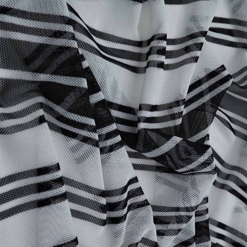 1 Yard Polyester Spandex 80 GSM Mesh Fabric Horizontal Stripe Print Lightweight Stretch 54" Width
