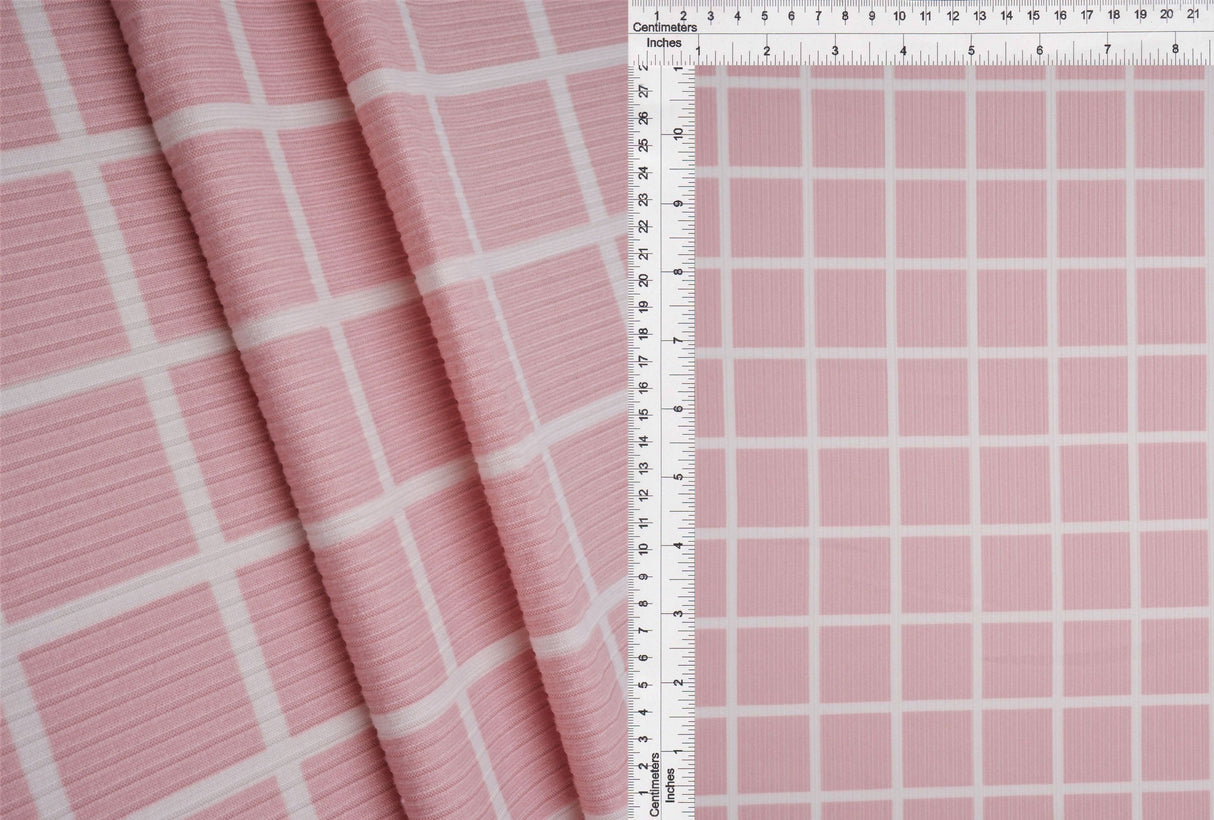 Rib Knit Checkered Plaid Stretch Fabric
