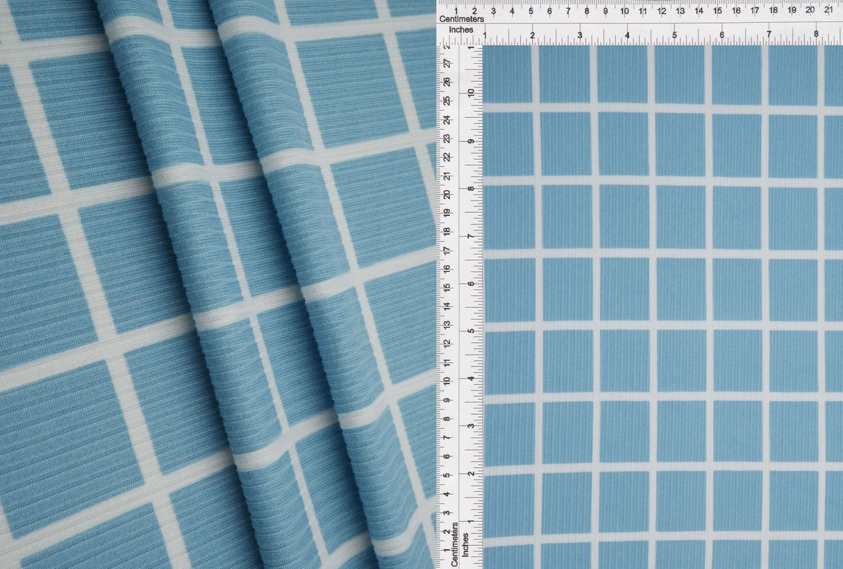Rib Knit Checkered Plaid Stretch Fabric
