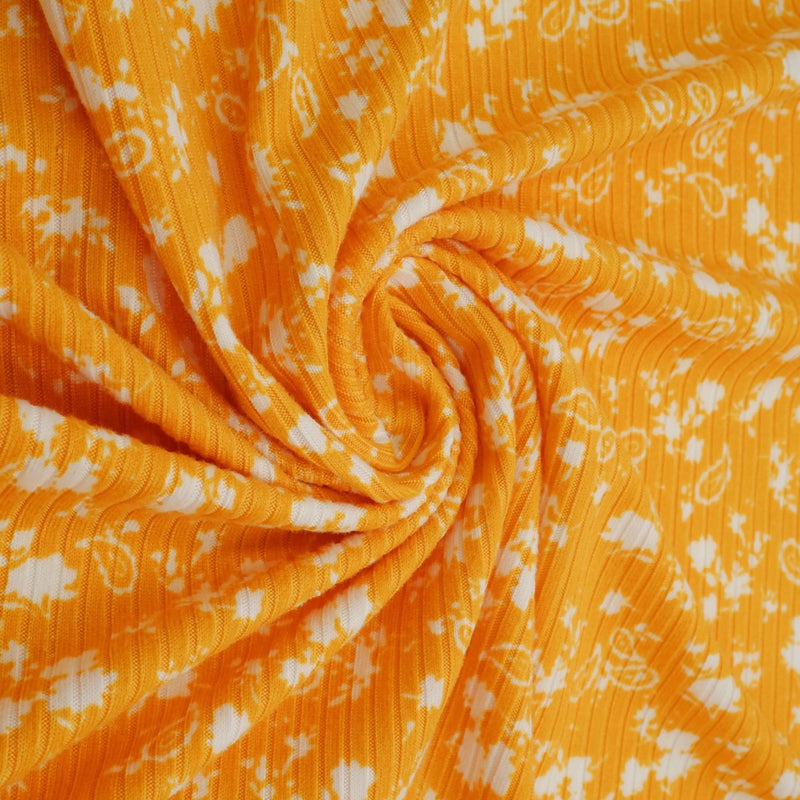 1 Yard Polyester Spandex Yummy Rib Knit Fabric Paisley Floral Print Soft Stretch 58/60" Width
