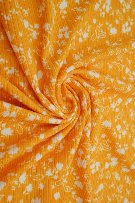 1 Yard Polyester Spandex Yummy Rib Knit Fabric Paisley Floral Print Soft Stretch 58/60" Width
