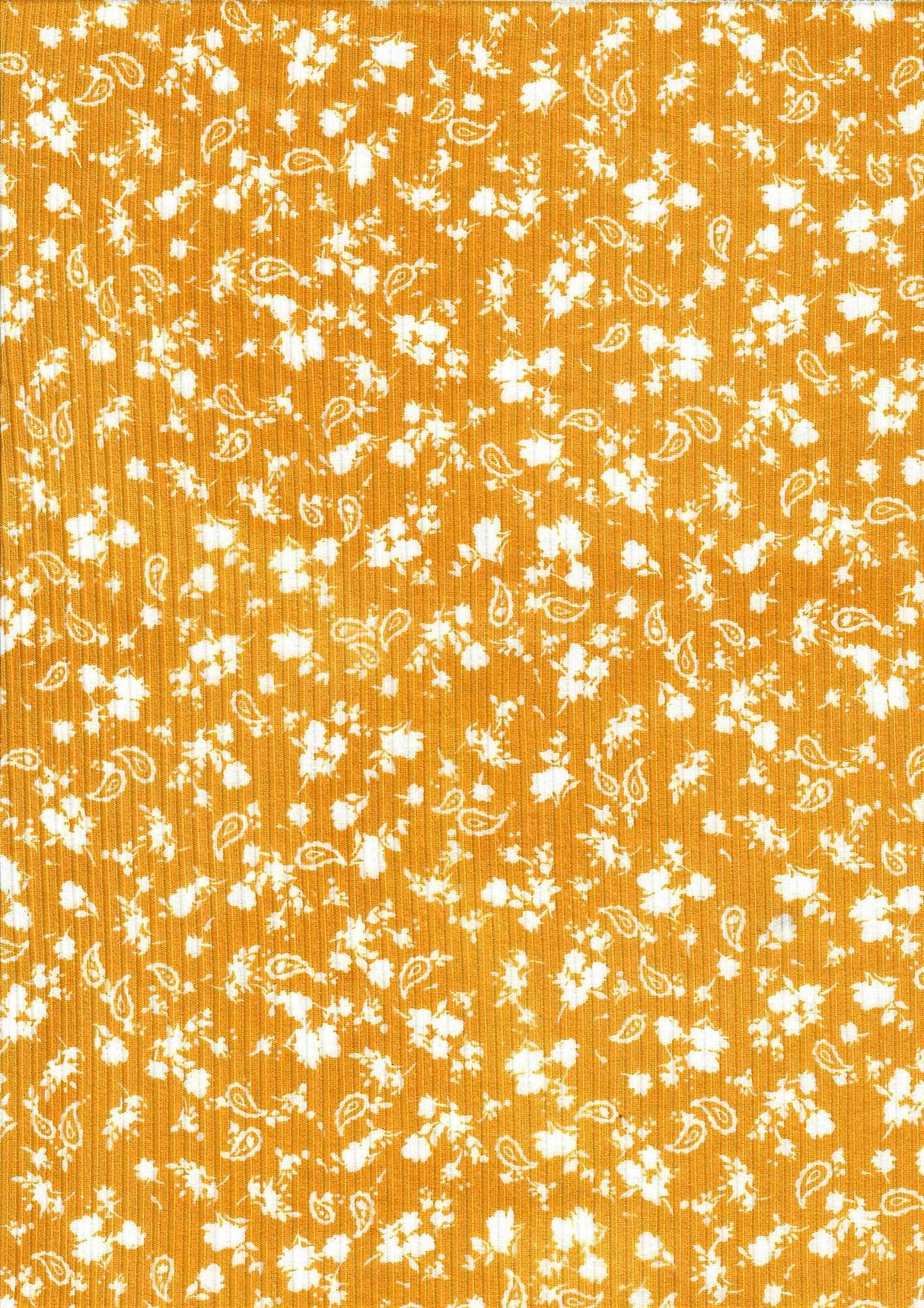 Yellow Mango Ditsy Paisley Floral Yummy Rib Knit Fabric 1 Yard 4x2 Soft Stretch 58/60" Wide