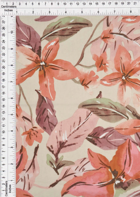 Sand & Rust Hi Multi Chiffon Fabric 1 Yard Big Floral Print Lightweight Drape 57" Wide
