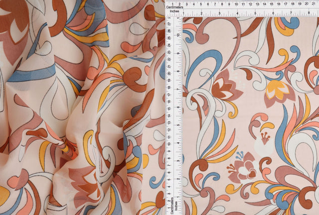 Printed Chiffon Pucci Print Fabric Blush Aqua