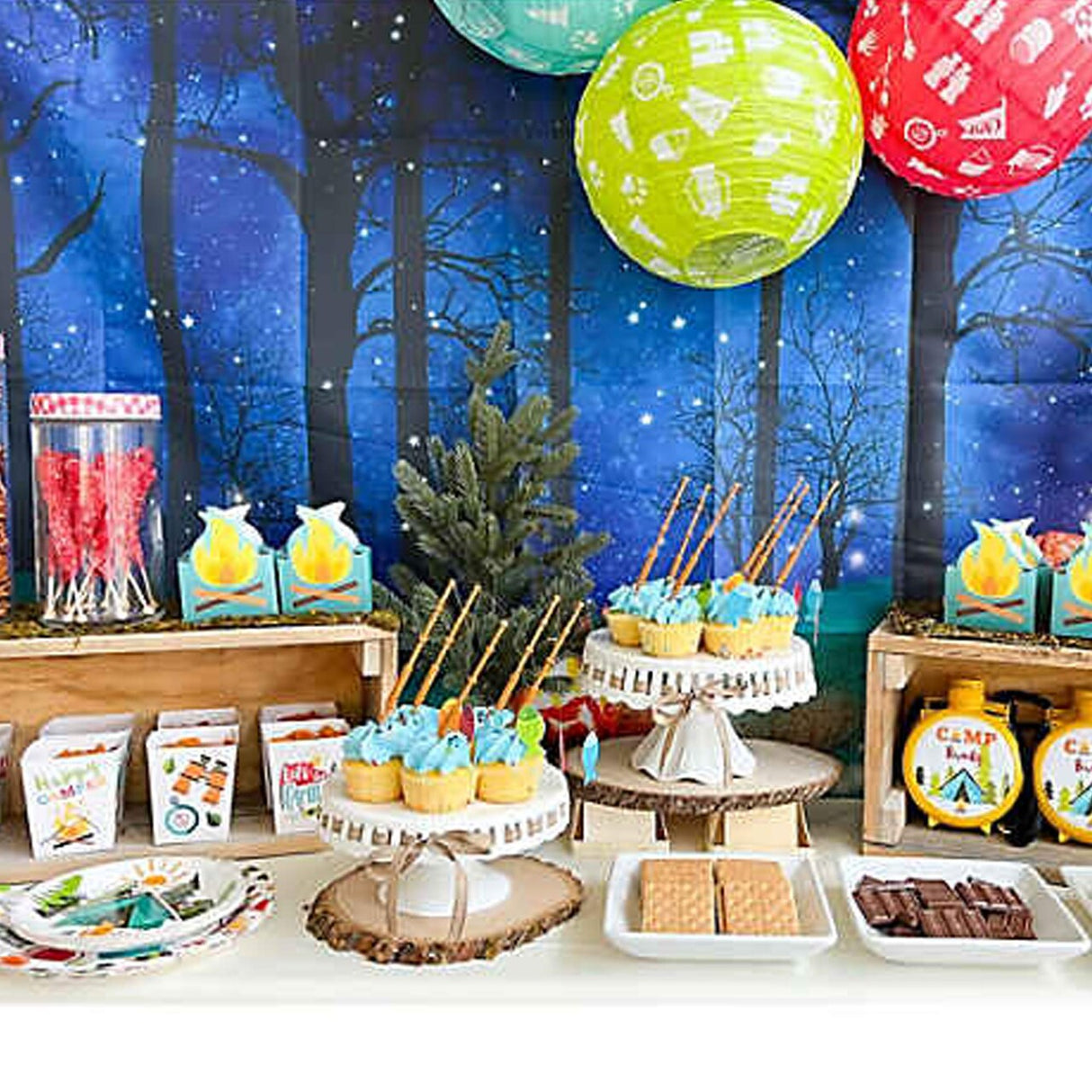 8 Ct Camping Birthday Party Dessert Plates 7" Tent & Campfire Design
