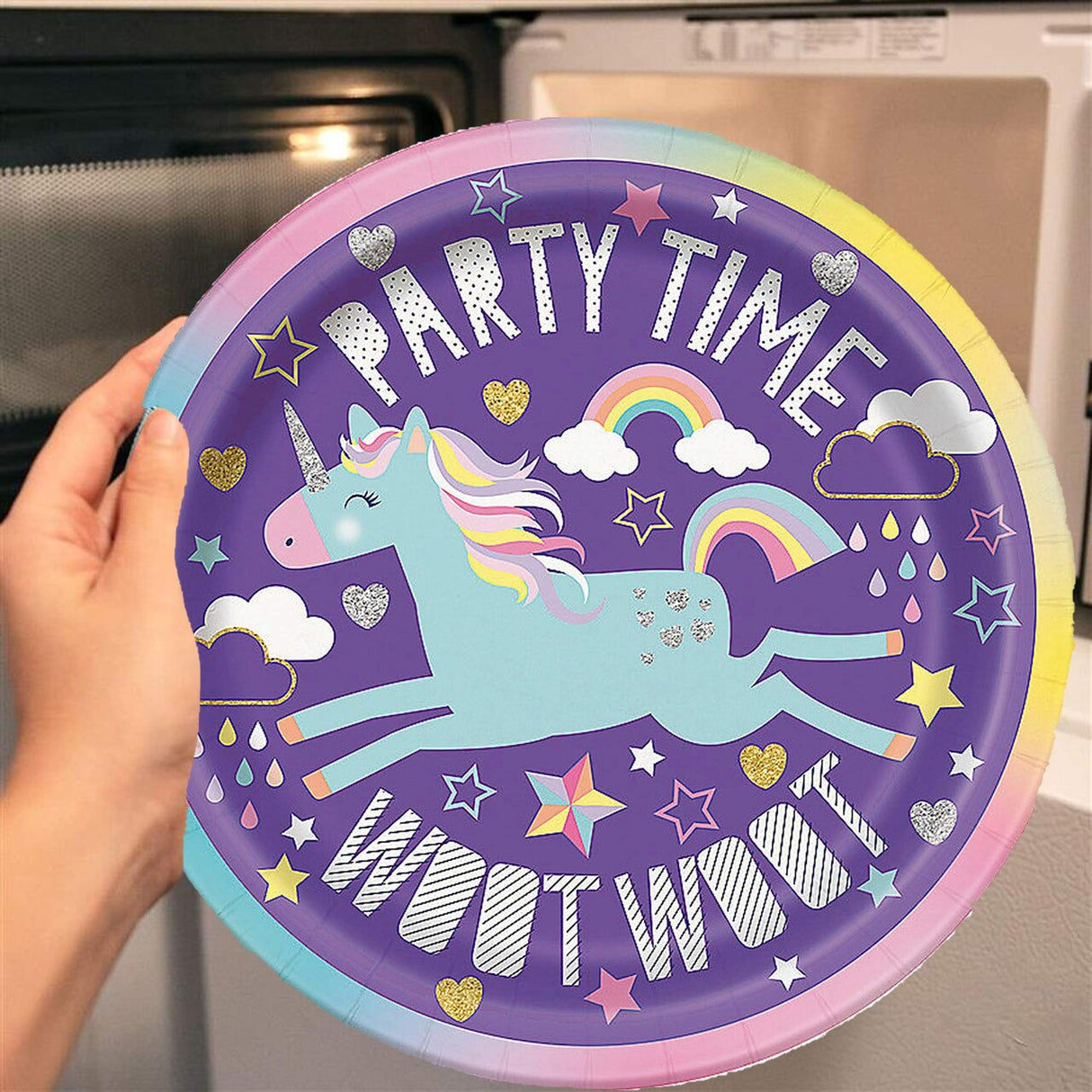 8 Ct Unicorn Birthday Party Dessert Plates 7" Round Pastel Rainbow Design