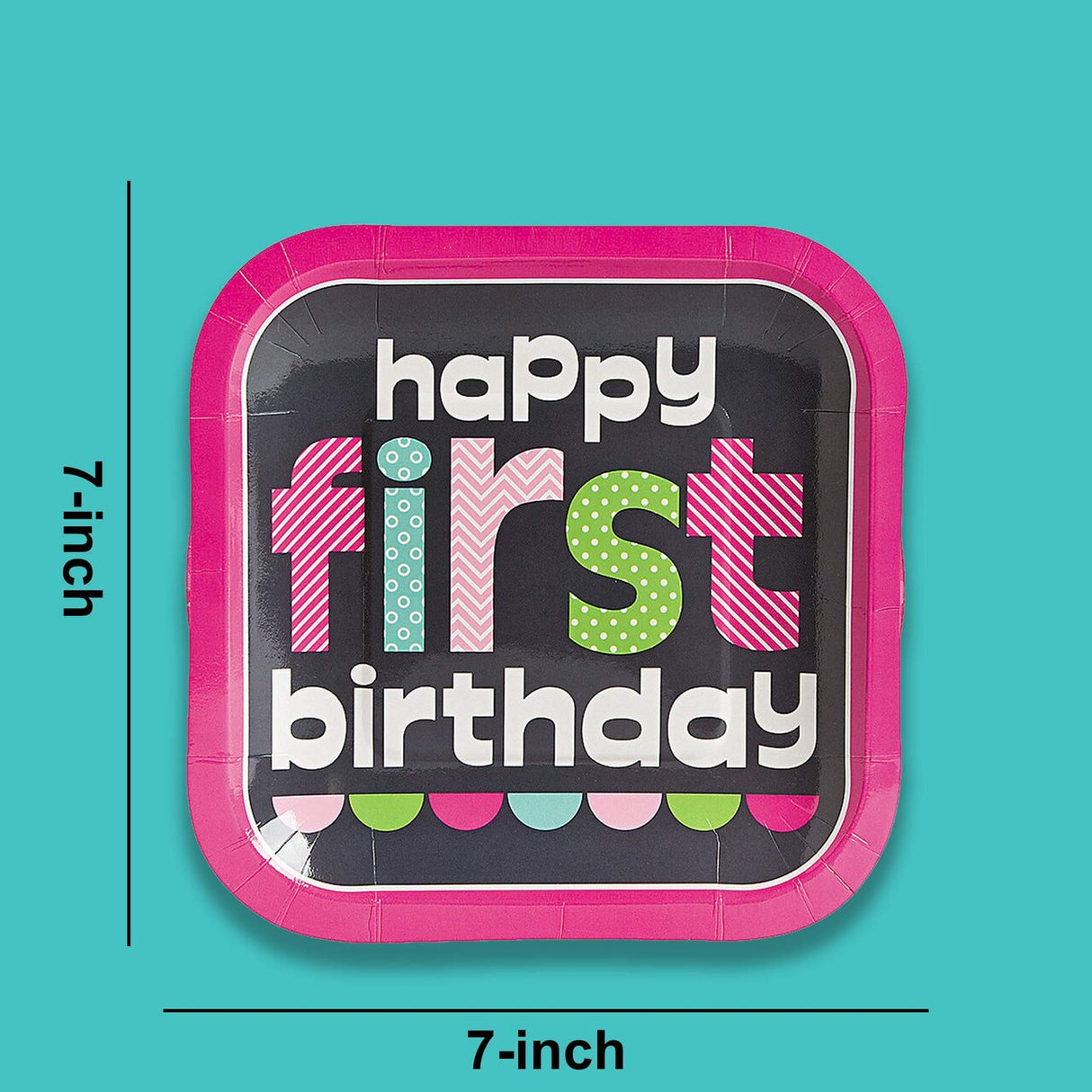 8 Ct. 7" Pink Chalkboard 1st Birthday Dessert Plates Square