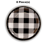 8 Ct. Black & White Buffalo Check Paper Dessert Plates Stylish 7 1/4" Party Set