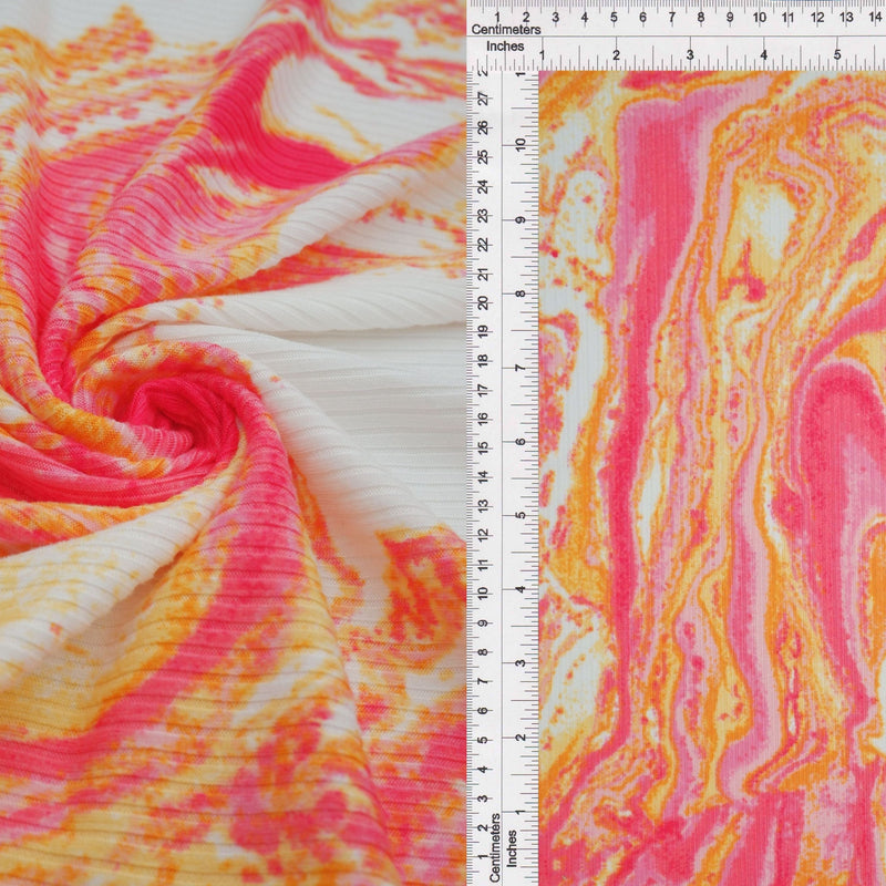Rib Knit Marble Print Stretch Fabric