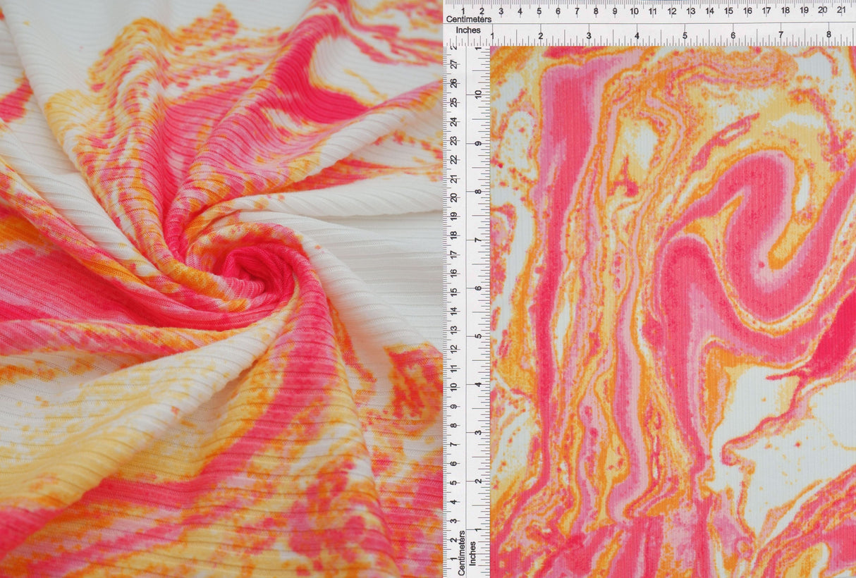 Rib Knit Marble Print Stretch Fabric