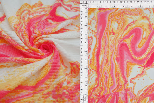 Rib Knit Marble Print Stretch Fabric