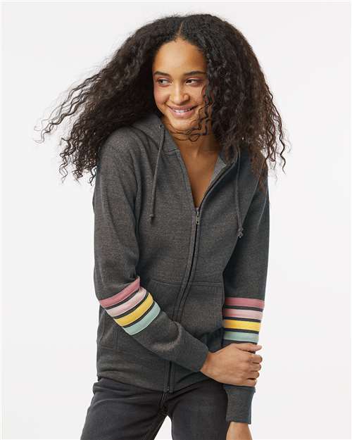 Women's Striped Sleeves Full-Zip Hooded Sweatshirt