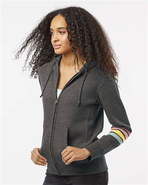 Women's Striped Sleeves Full-Zip Hooded Sweatshirt