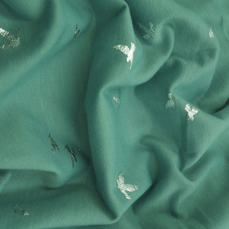 1 Yard Bird Foil French Terry Knit Fabric Soft Stretch 58/60 Inch Wide