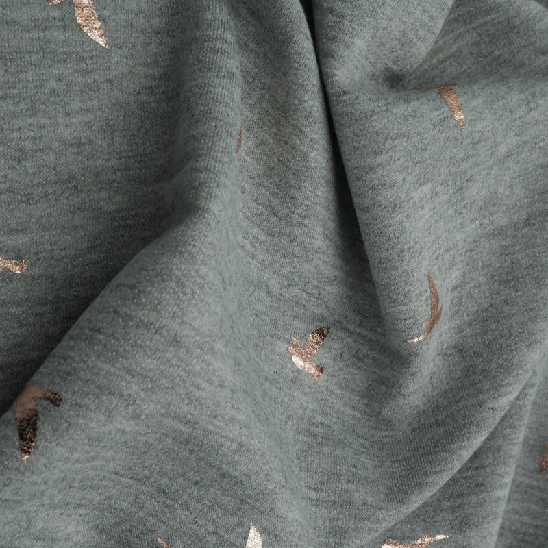 French Terry Bird Foil Fabric Stretch Knit with Foil Print, 58/60" Wide
