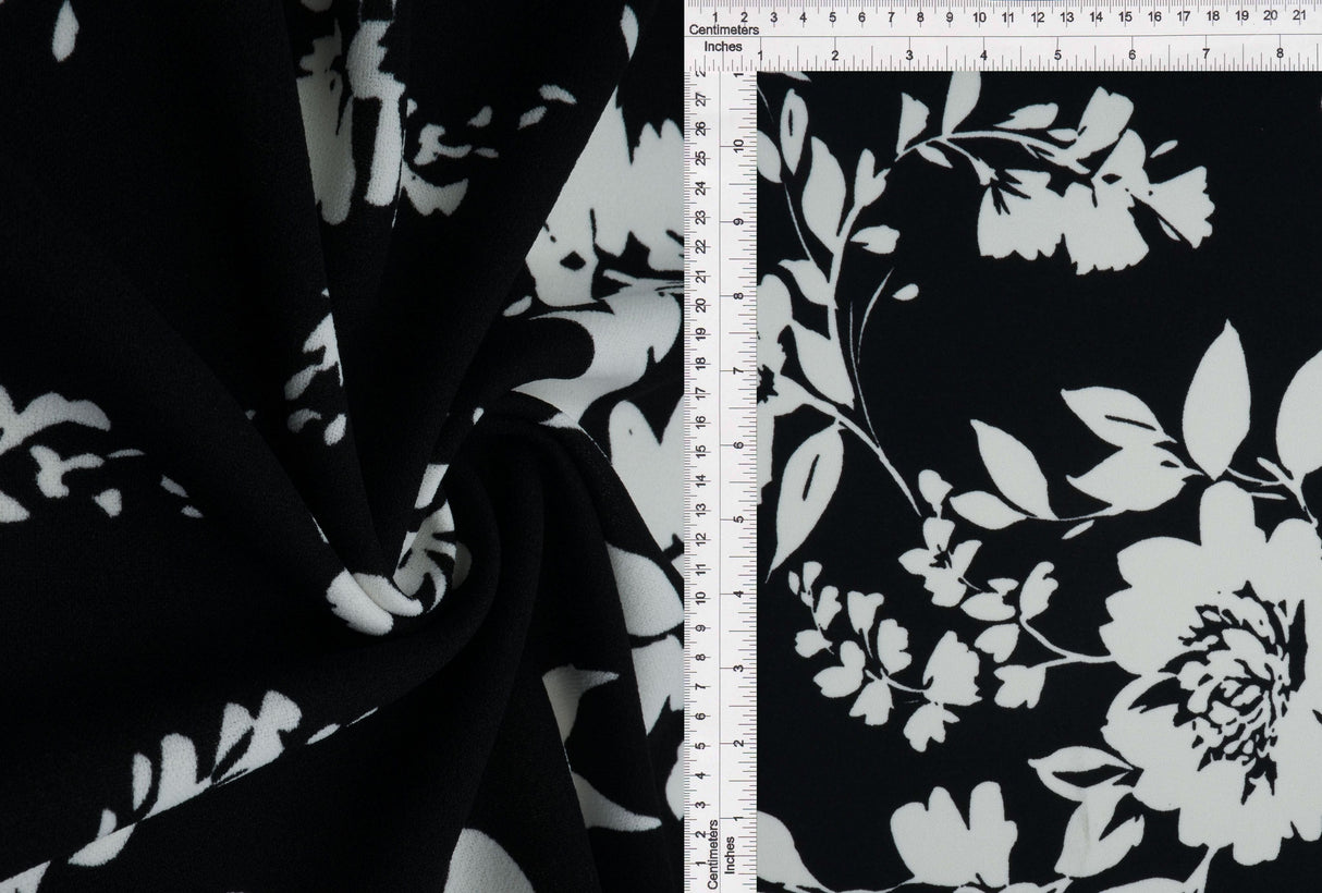 Floral Techno Crepe Knit Fabric Black White