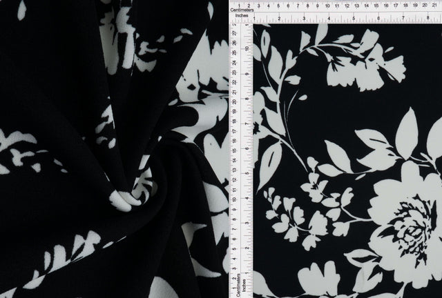 Floral Techno Crepe Knit Fabric Black White