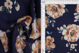 Floral Print Satin Woven Fabric Navy