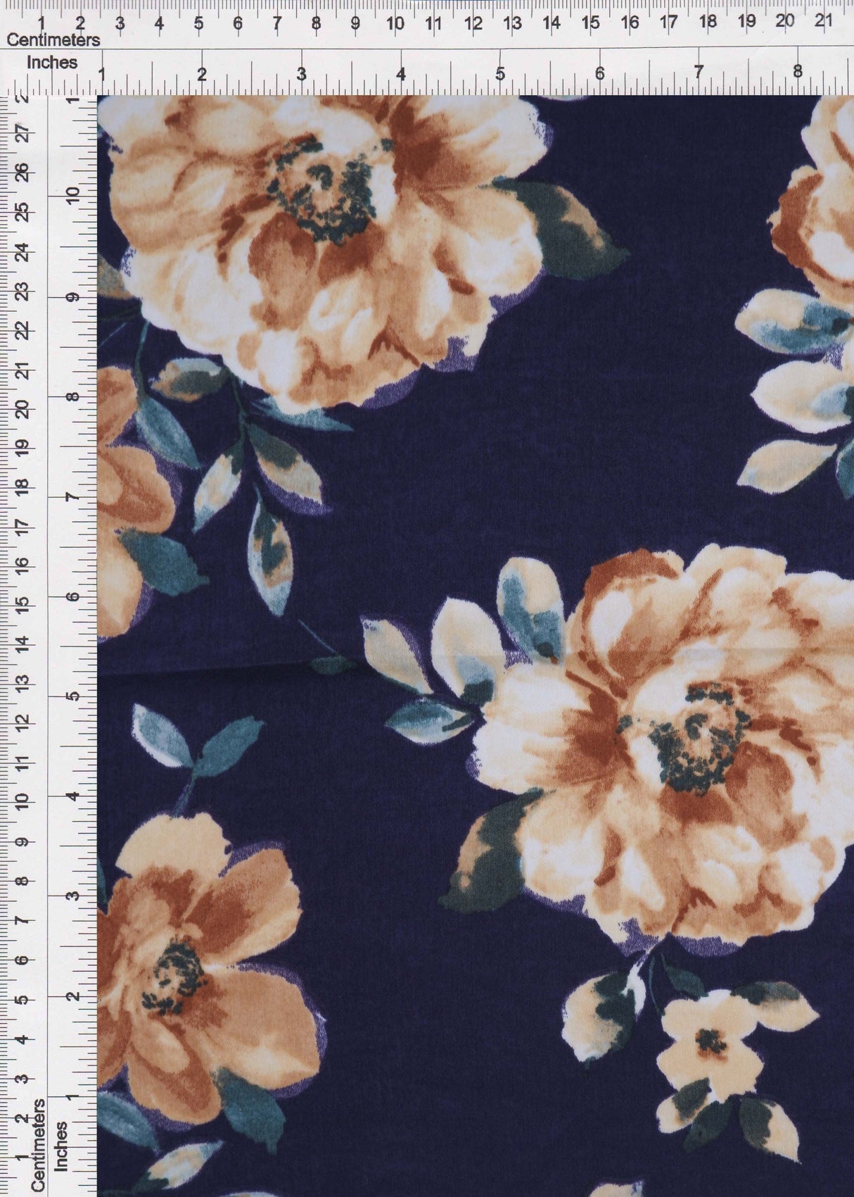 Floral Print Satin Woven Fabric Navy