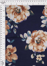 Floral Print Satin Woven Fabric Navy