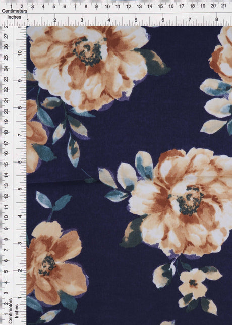 Floral Print Satin Woven Fabric Navy