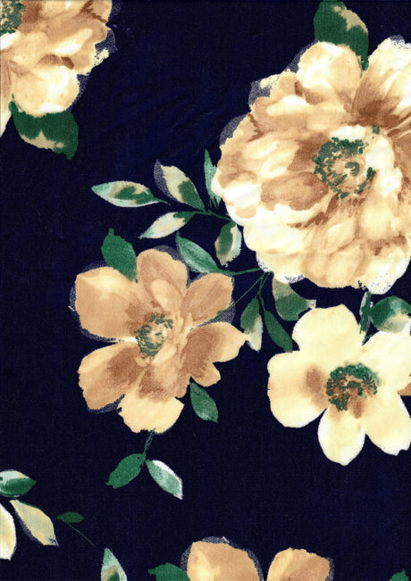 Floral Print Satin Woven Fabric Navy