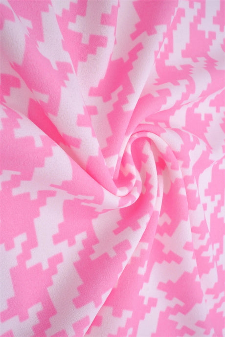 1 Yard Techno Crepe Knit Fabric Houndstooth Print, Stretchy & Structured 58/60" Wide