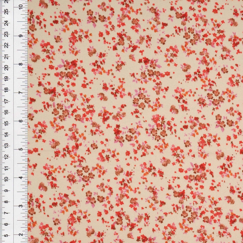 1 Yard Sand & Red Ditsy Floral Brushed DTY Knit Fabric Soft Stretch 58/60" Wide