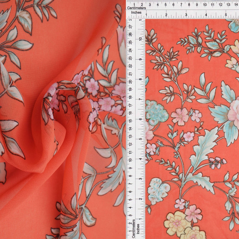 Floral Chiffon Print Fabric Orange