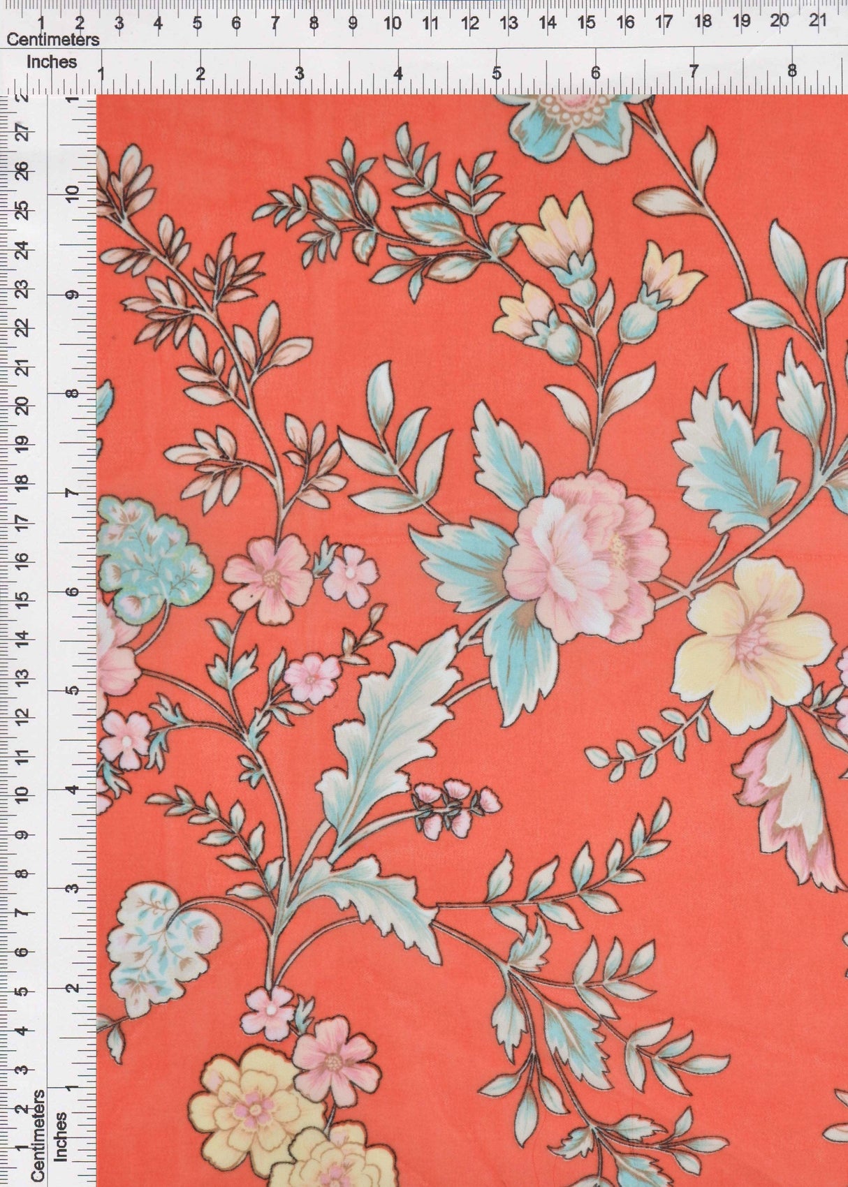Floral Chiffon Print Fabric Orange
