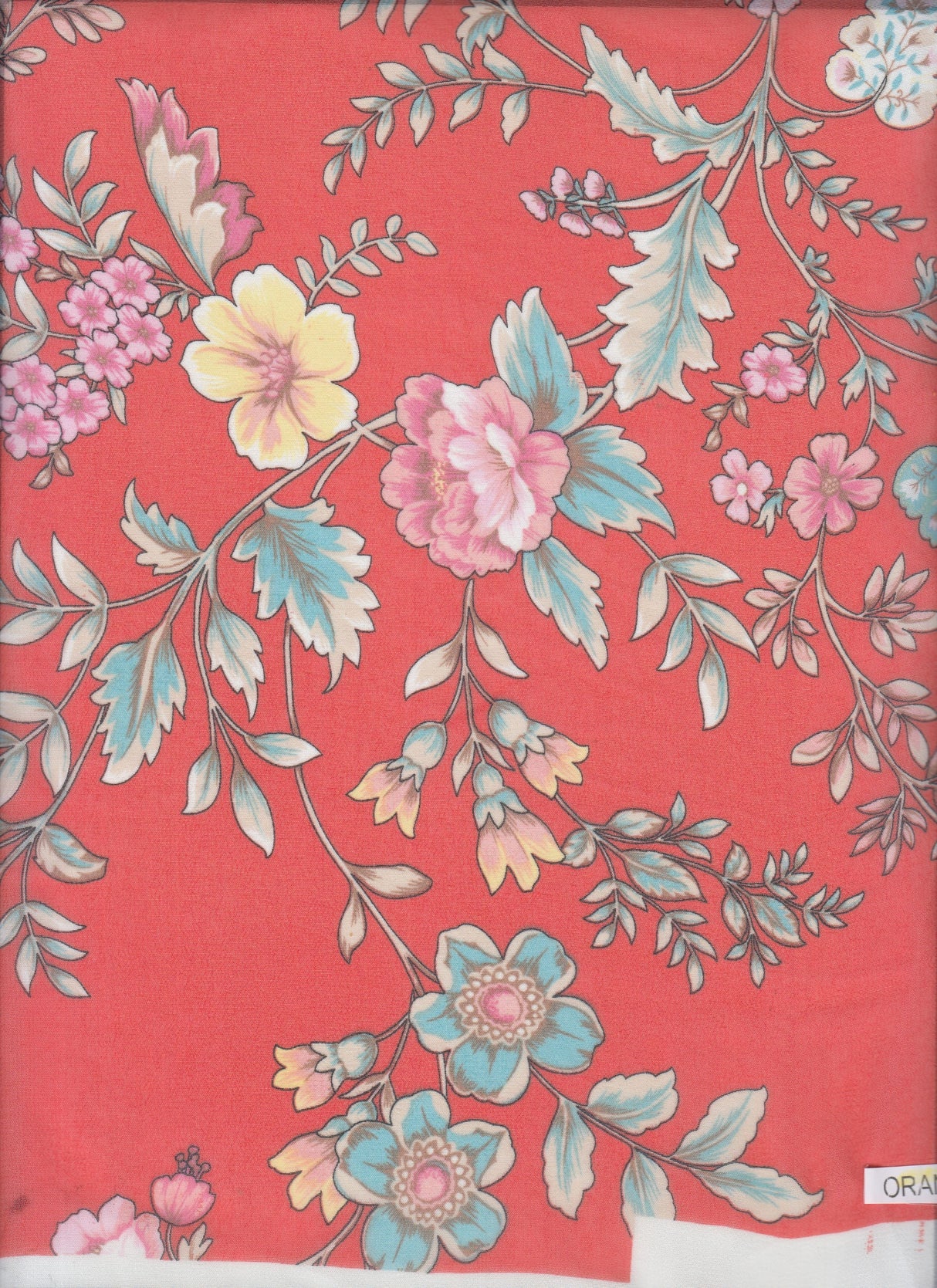 Floral Chiffon Print Fabric Orange