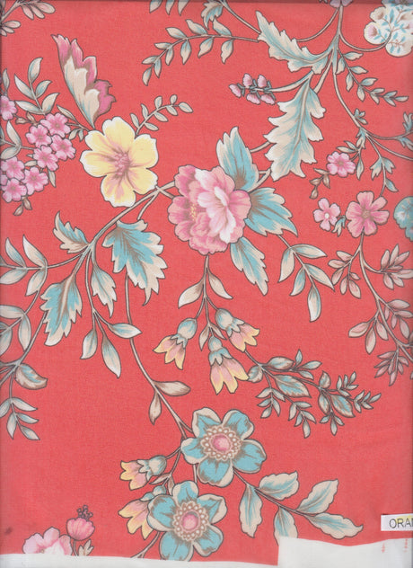 Floral Chiffon Print Fabric Orange