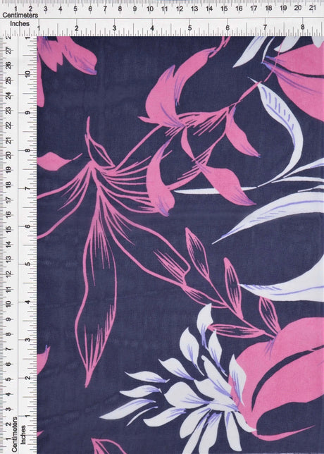 1 Yard Lightweight Navy & Pink Cotton Chiffon 57/58'' Wide Floral-Accent Fabric